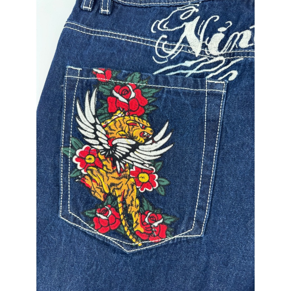 Ninth Hall Embroidered Y2K Jeans mens 36x31 Dragon Tiger Roses Wide Streetwear - Picture 6 of 16